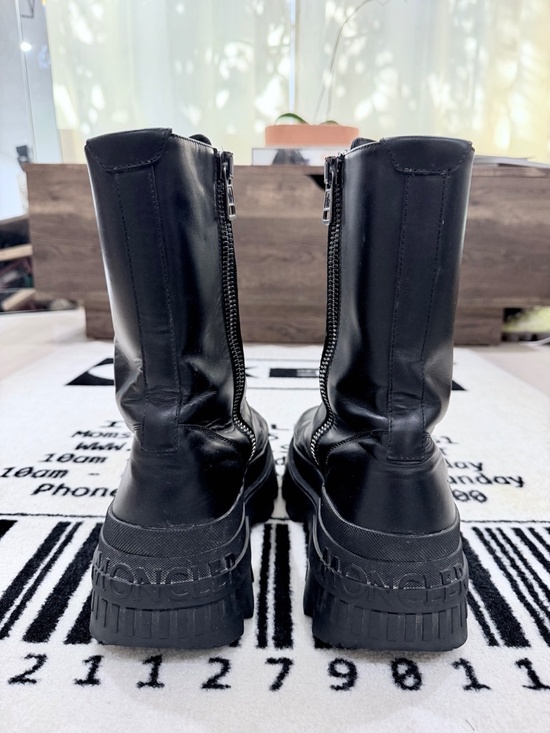 Moncler Vail Lace Up Chunky Sole Black Leather Zip Ankle Boots